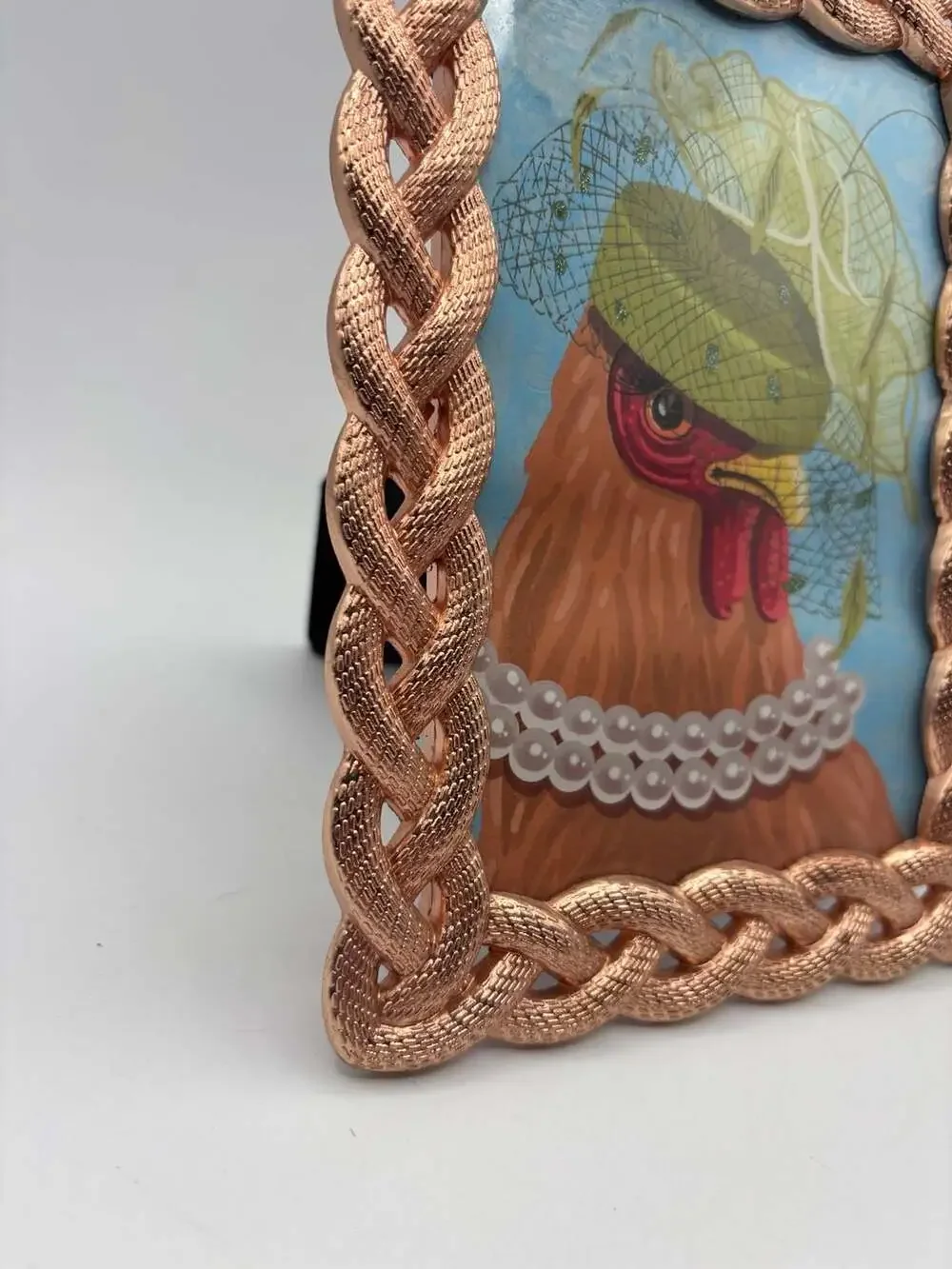 Azzure Home Rose Gold Braided Frame with Whimsical Hen Art